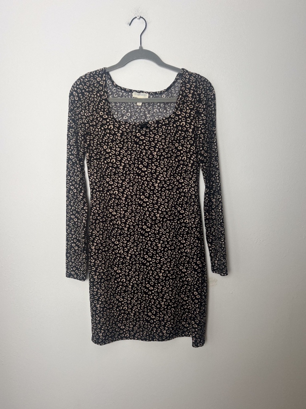 Leopard Print Ribbed Stretch Mini Dress Long Sleeve Square Neck XL | Mob wife